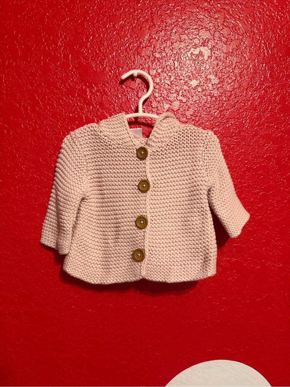 Nordstrom Pink Knit Hooded Baby Cardigan with Wooden Buttons